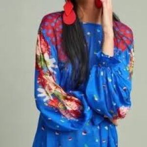 Anthropologie Blank London Miranda Blouse in Blue Motif - NEW - Size XS